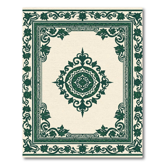 Ornate Forest Green Floral Medallion Rug