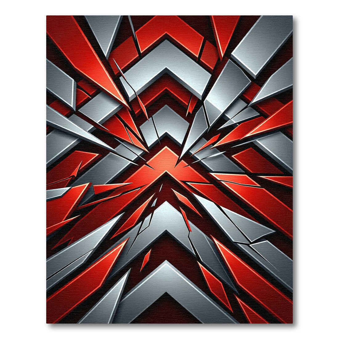 Bold Red Silver Geometric Explosive Rug