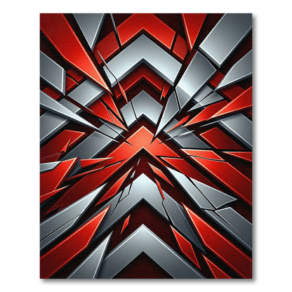 Bold Red Silver Geometric Explosive Rug