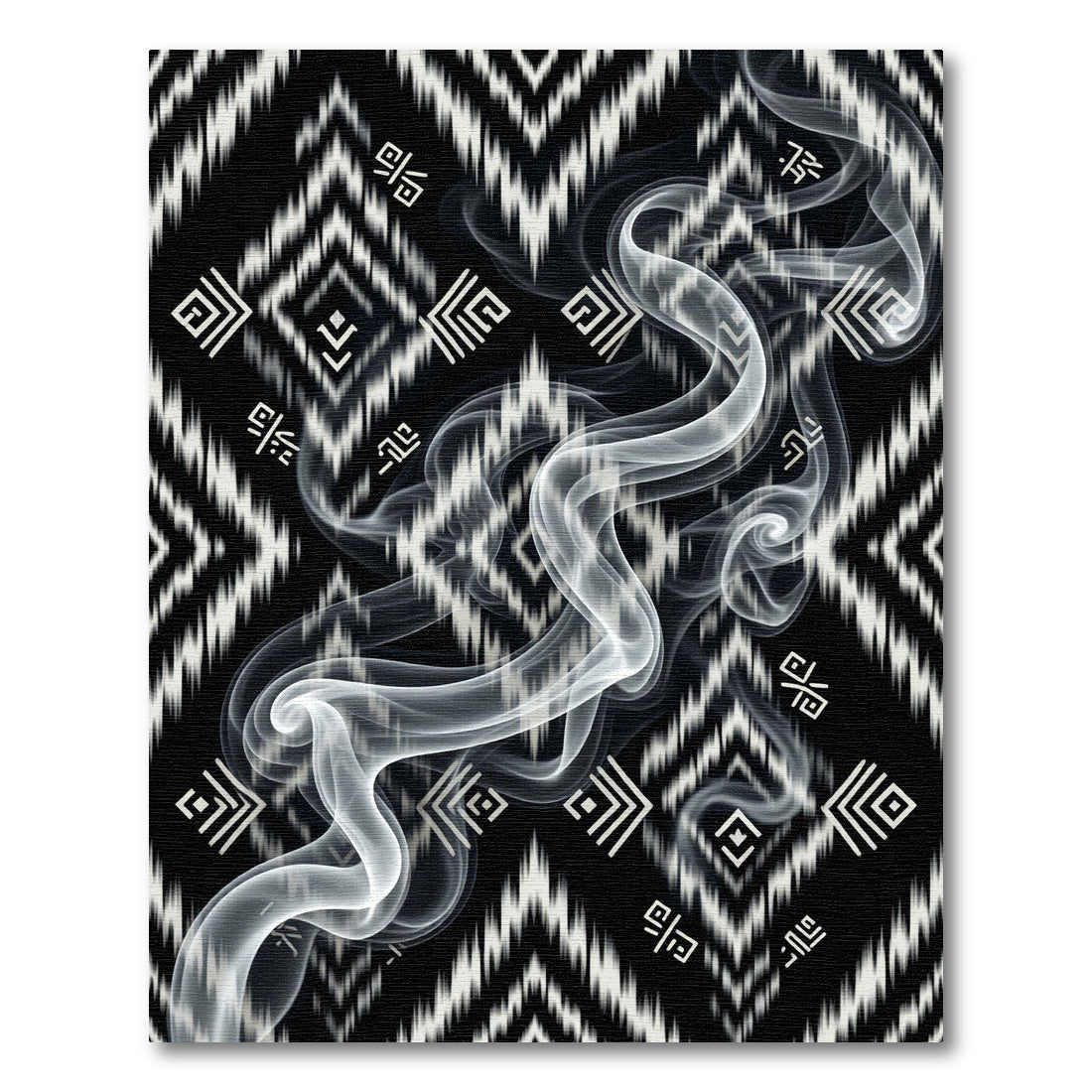 Black White Geometric Tribal Smoke Rug