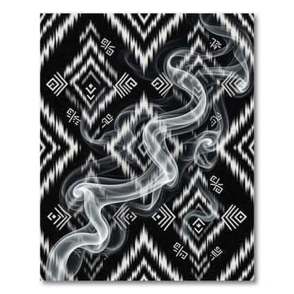 Black White Geometric Tribal Smoke Rug