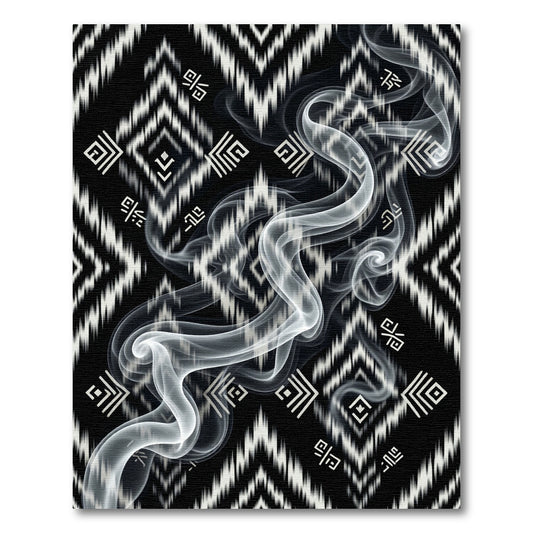 Black White Geometric Tribal Smoke Rug