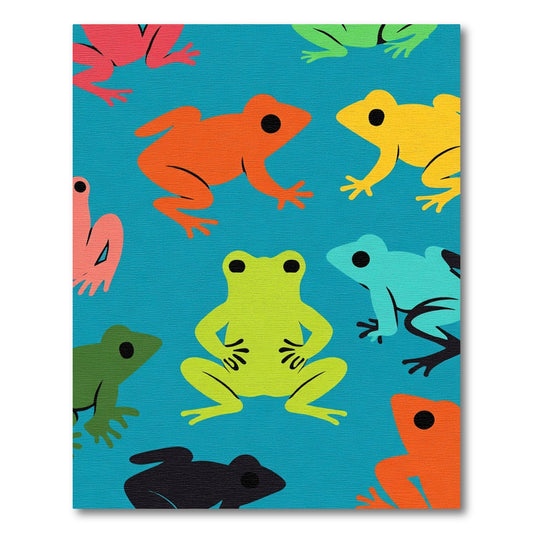 Playful Colorful Frogs Scattered Composition Rug