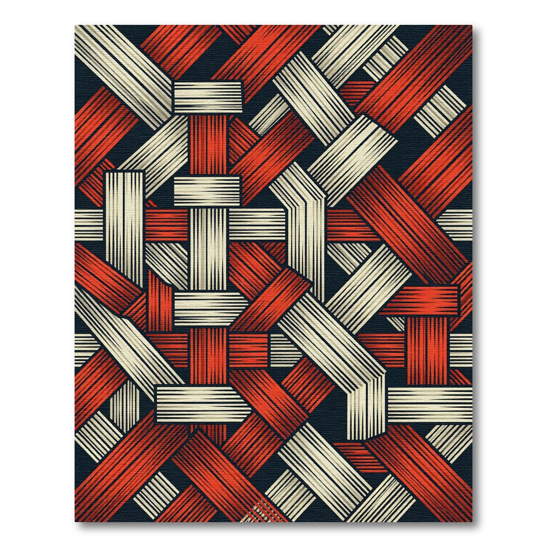 Interwoven Red Cream Geometric Medley Rug