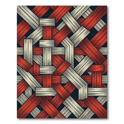 Interwoven Red Cream Geometric Medley Rug