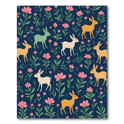 Whimsical Deer Pink Floral Navy Woodland Rug