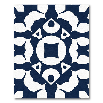Navy White Symmetric Geometric Medallion Rug