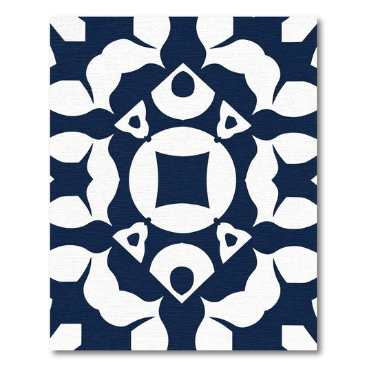 Navy White Symmetric Geometric Medallion Rug