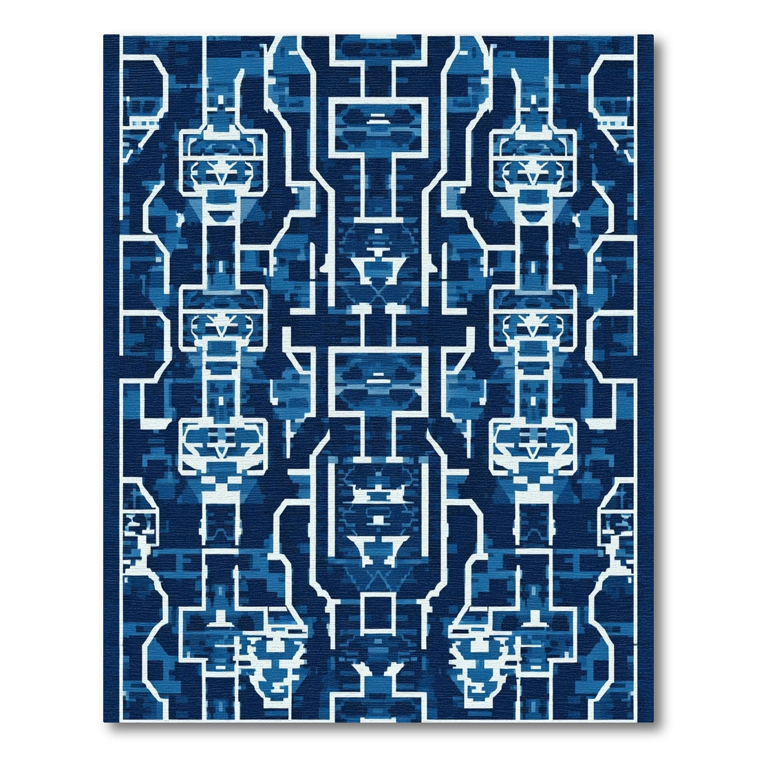 Deep Blue Geometric Architectural Layout Rug