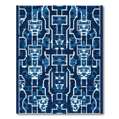 Deep Blue Geometric Architectural Layout Rug
