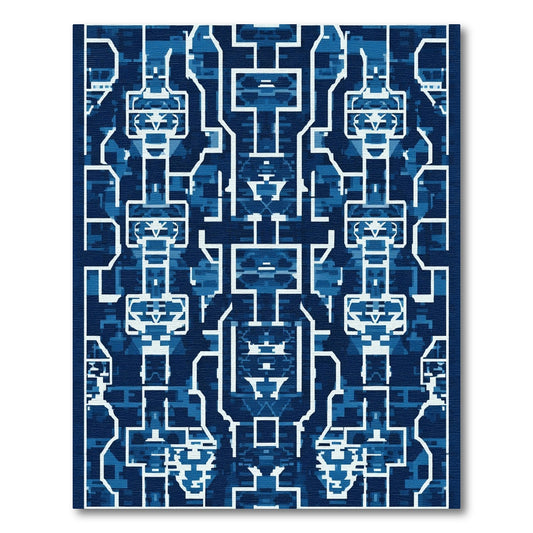 Deep Blue Geometric Architectural Layout Rug