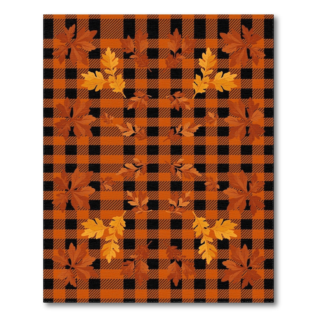 Orange Black Plaid Autumn Leaves Area Rug