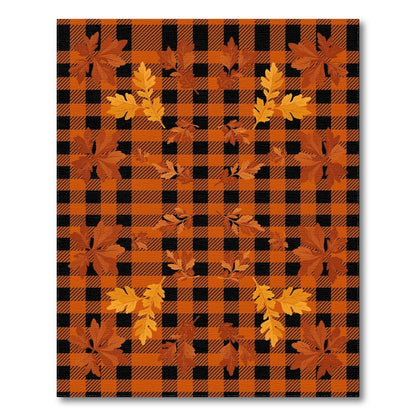 Orange Black Plaid Autumn Leaves Area Rug