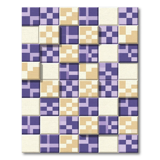 Purple Cream Checkerboard Tile Composition Rug
