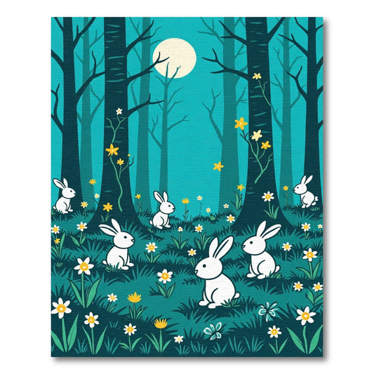 Midnight Forest Bunnies Garden Rug