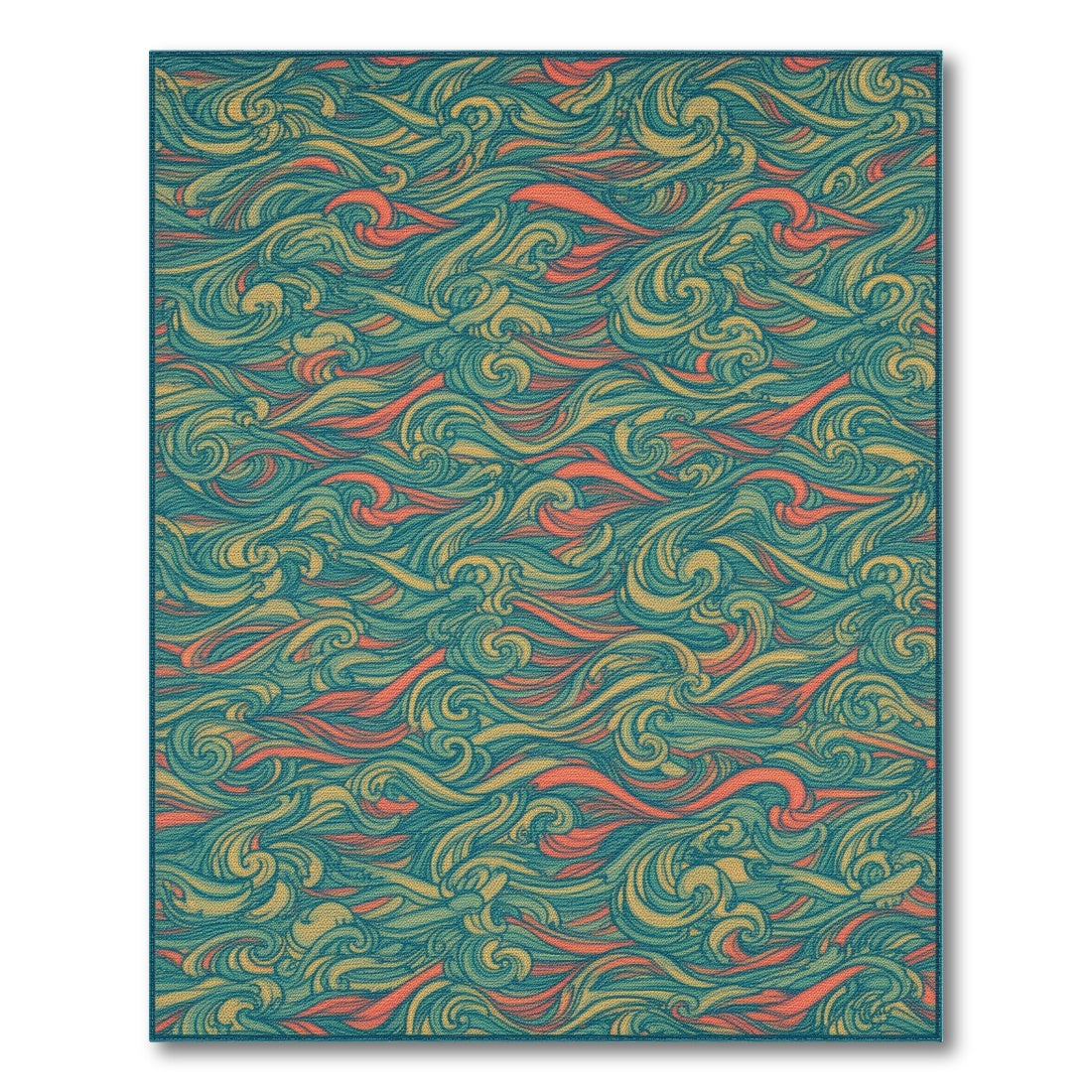 Vibrant Teal Wave Swirl Area Rug