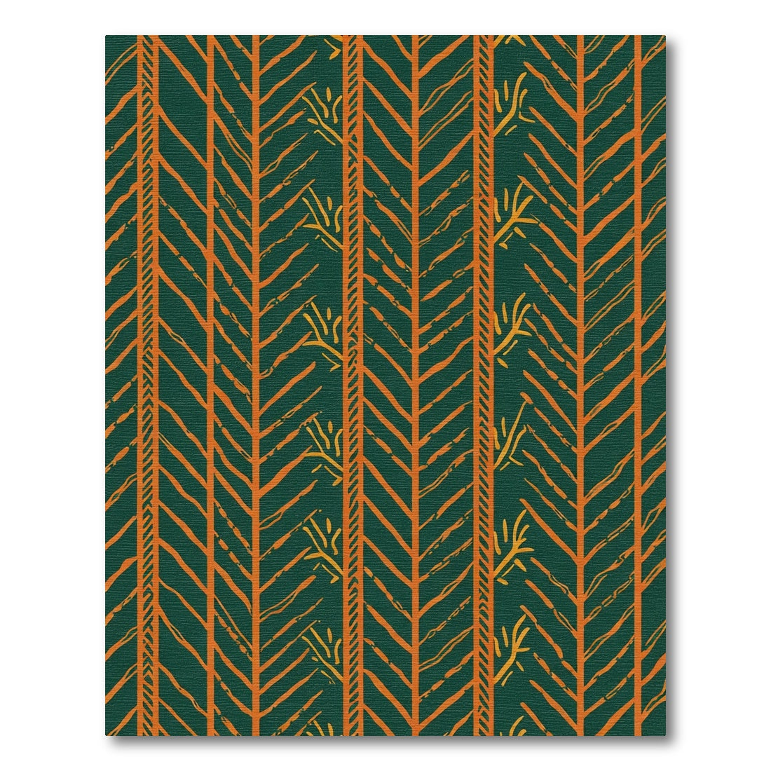 Forest Green Orange Tribal Chevron Rug
