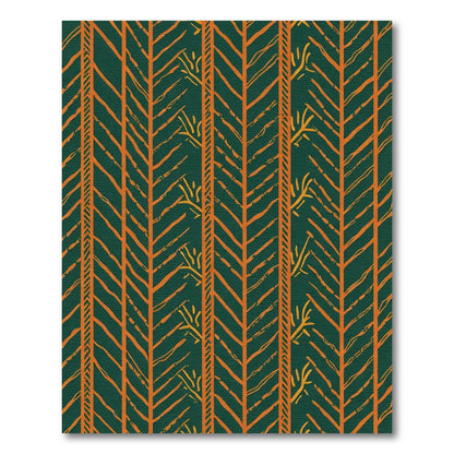 Forest Green Orange Tribal Chevron Rug