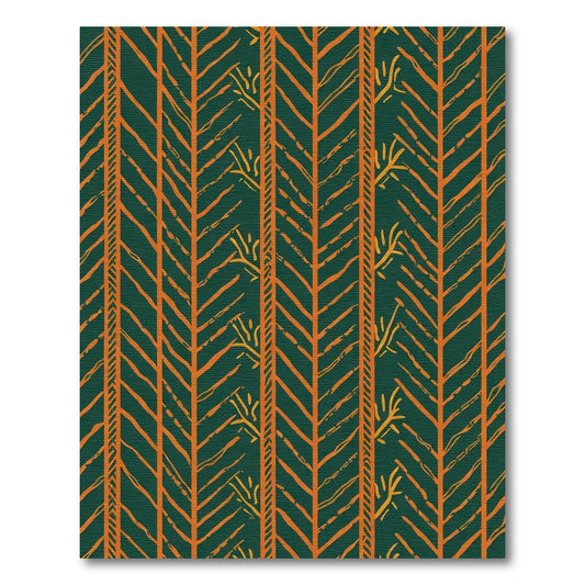 Forest Green Orange Tribal Chevron Rug