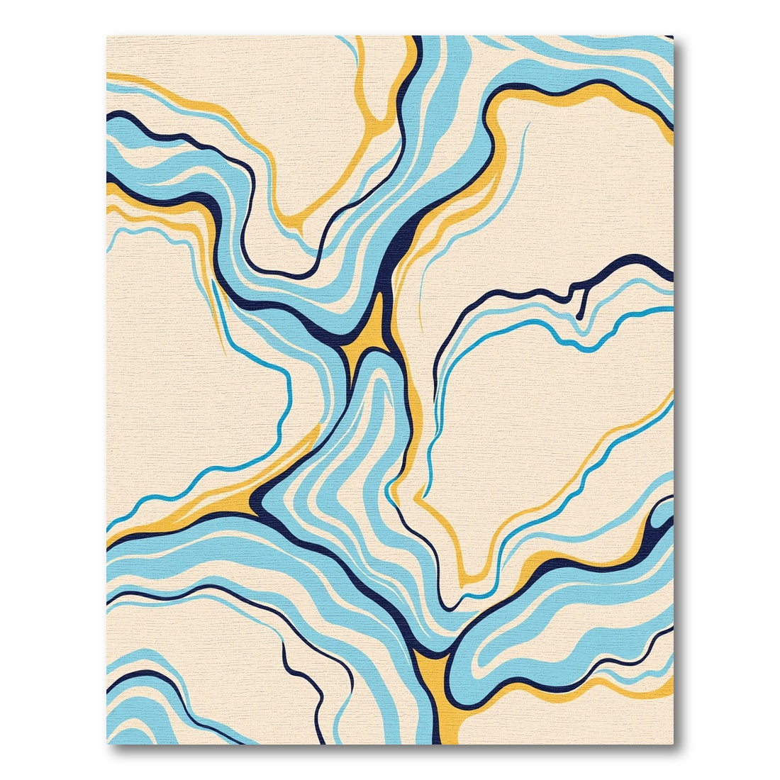 Cream Abstract Flowing Blue Gold Lines Rug