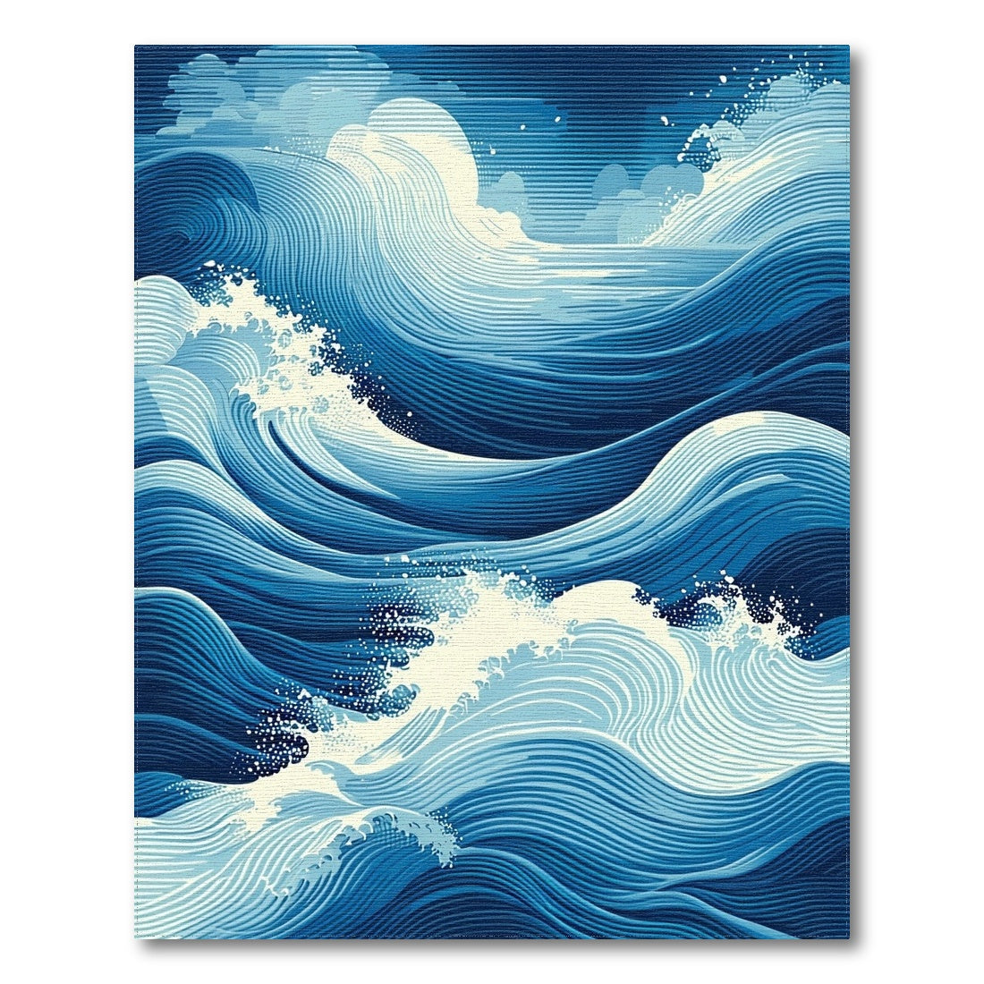 Navy Foamy Swirling Waves Rug