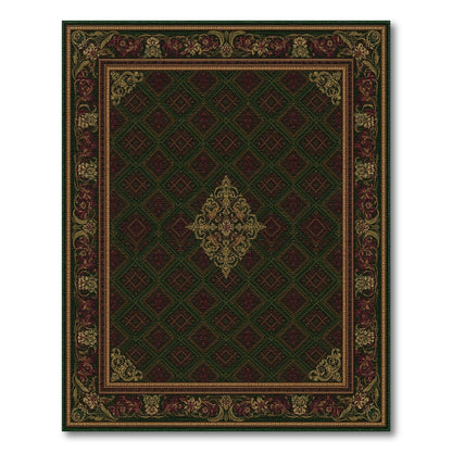 Dark Green Persian Rug with Gold Medallion Border