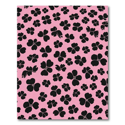 Black Floral Scatter Pink Background Rug