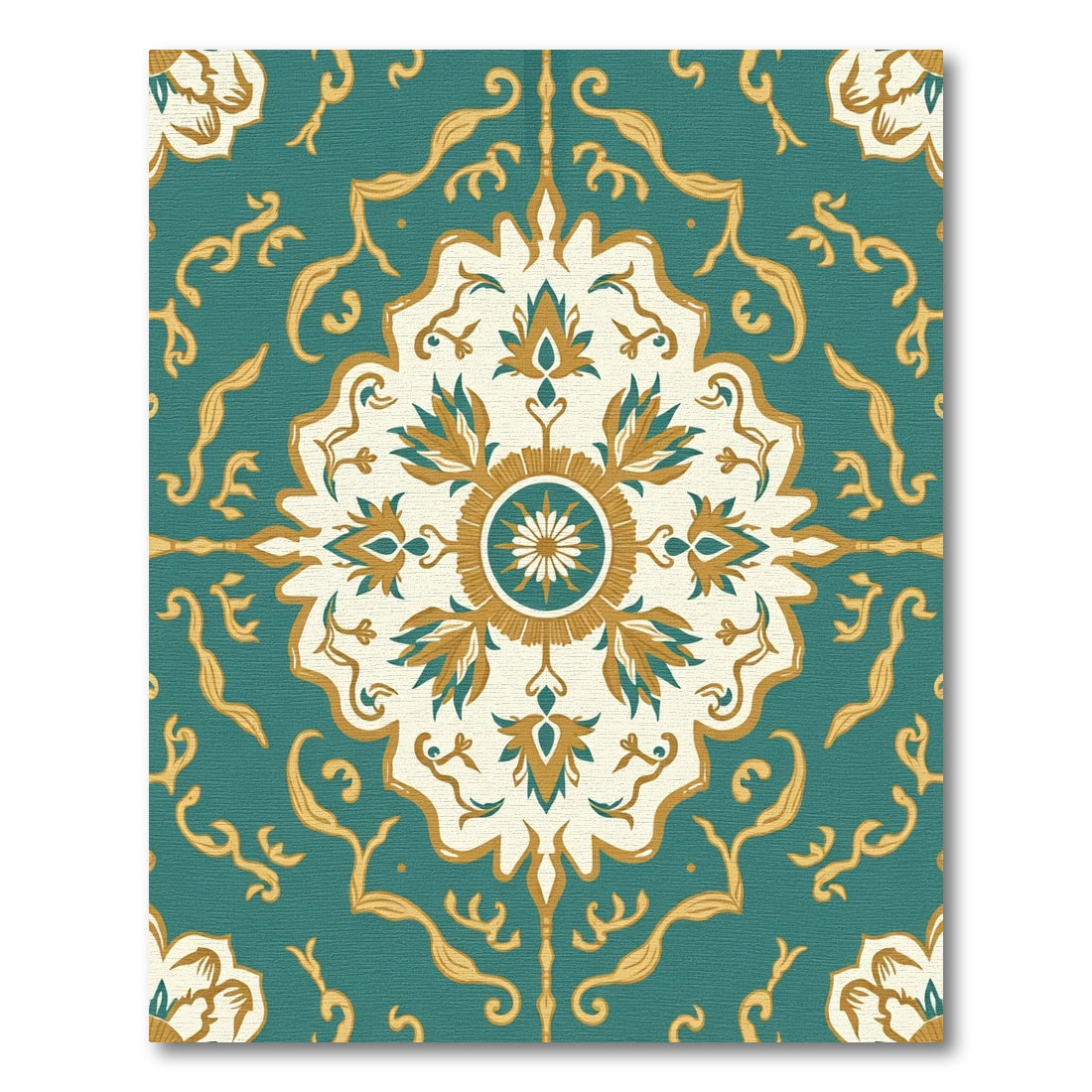 Turquoise Golden Floral Medallion Rug