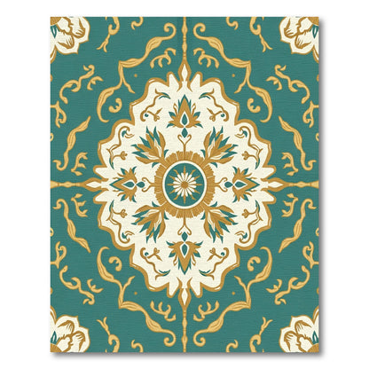 Turquoise Golden Floral Medallion Rug