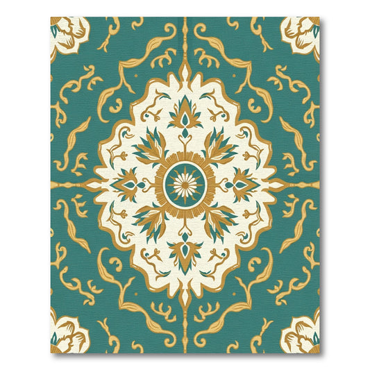 Turquoise Golden Floral Medallion Rug