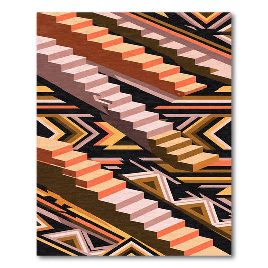 Geometric Staircase Ascend Orange Rug