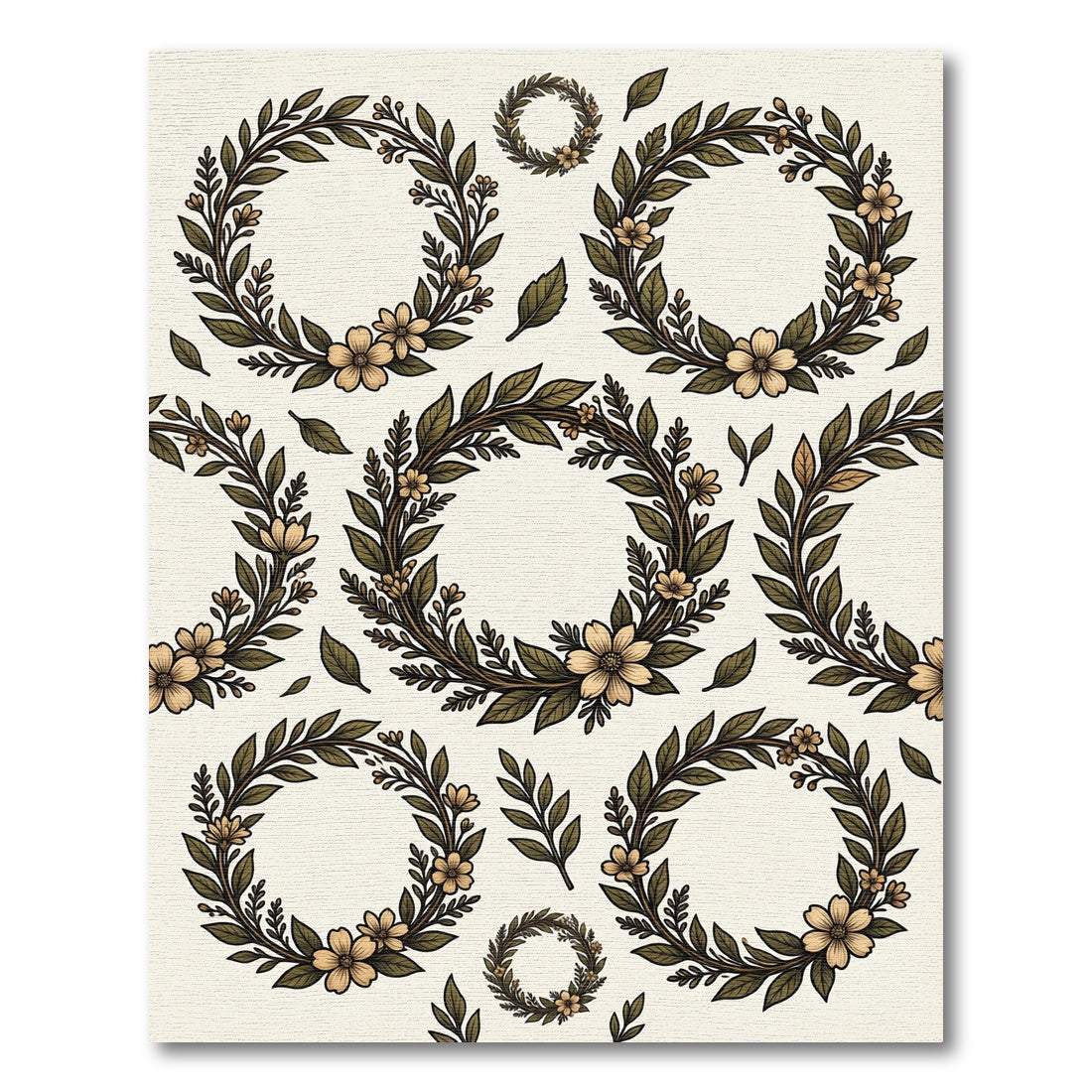 Ornate Olive Floral Wreath Arrangement Rug