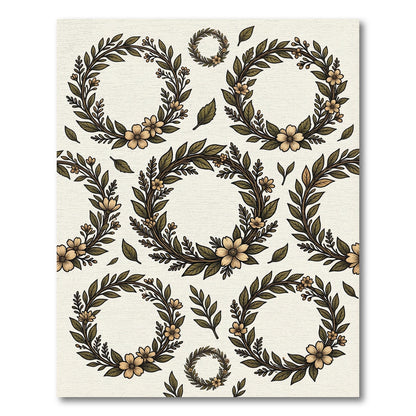 Ornate Olive Floral Wreath Arrangement Rug