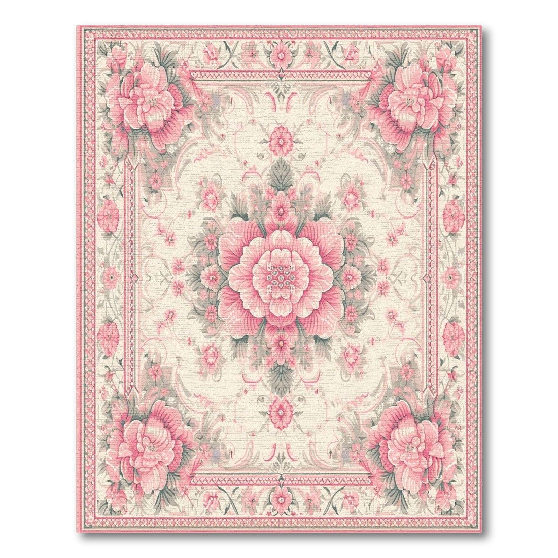 Pink Peony Floral Vintage Area Rug