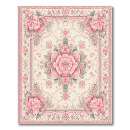 Pink Peony Floral Vintage Area Rug