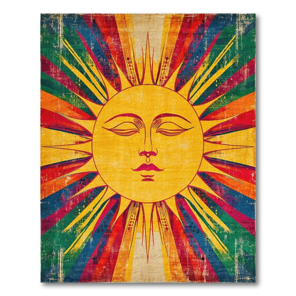 Vibrant Sun Face Distressed Vintage Rug