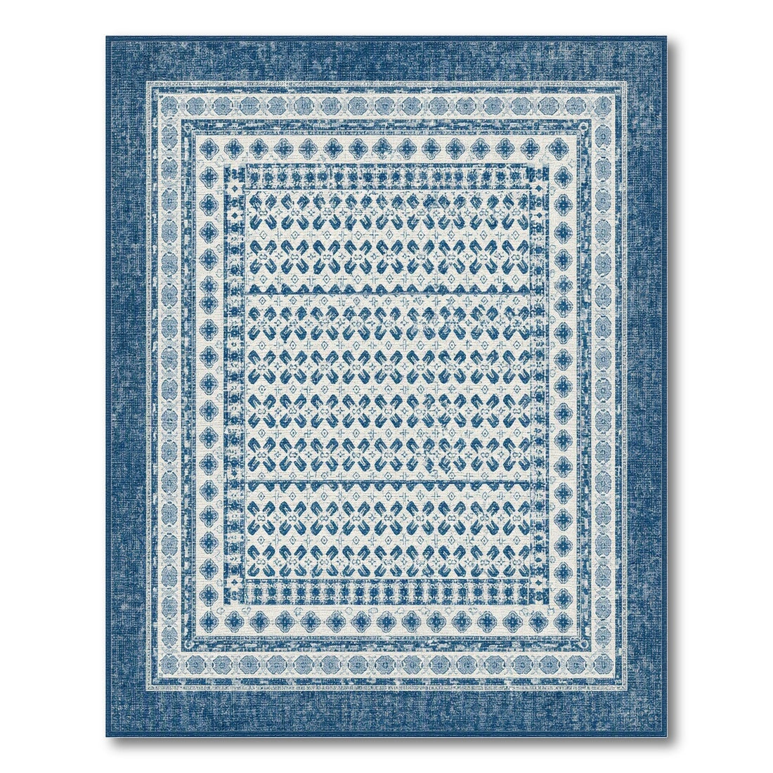 Blue Distressed Vintage Geometric Area Rug