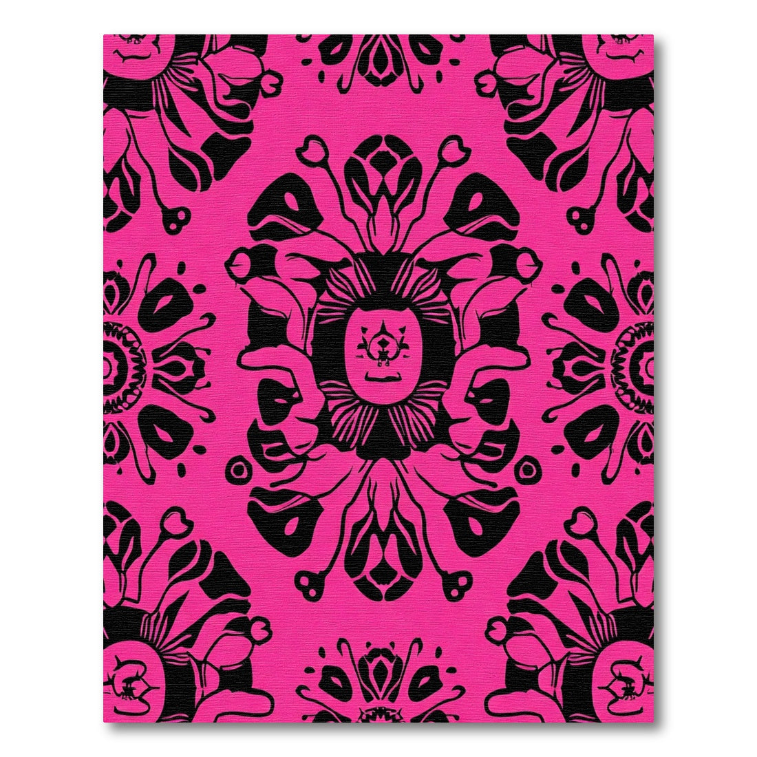 Hot Pink Black Floral Medallion Rug