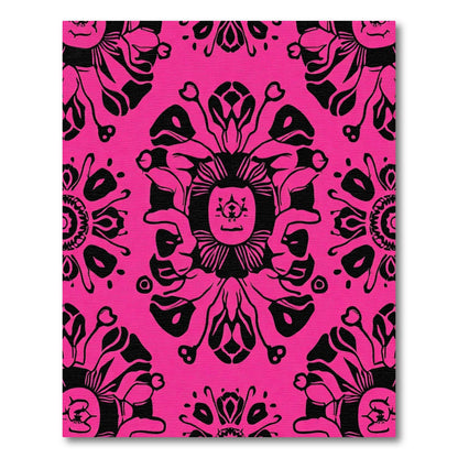 Hot Pink Black Floral Medallion Rug