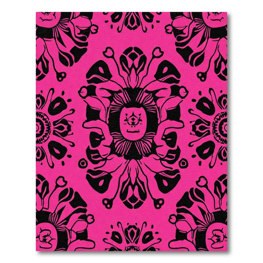 Hot Pink Black Floral Medallion Rug