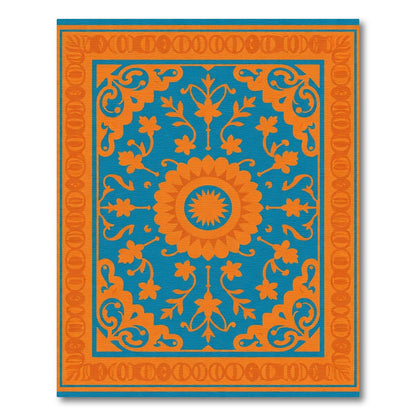 Orange Medallion Blue Scrollwork Rug