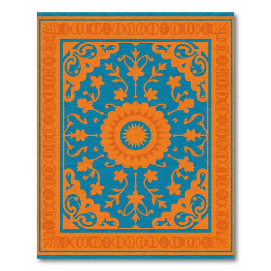 Orange Medallion Blue Scrollwork Rug