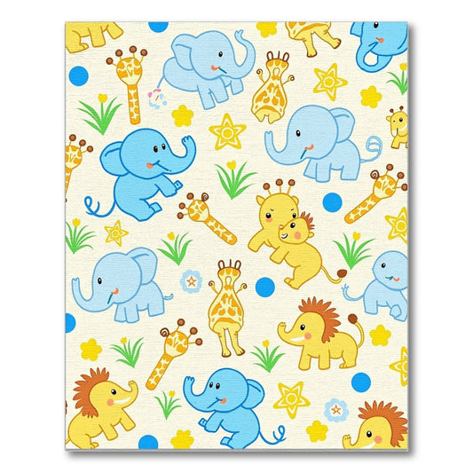 Joyful Blue Elephants Yellow Giraffes Rug