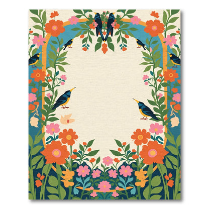 Orange Blue Floral Birds Arch Rug