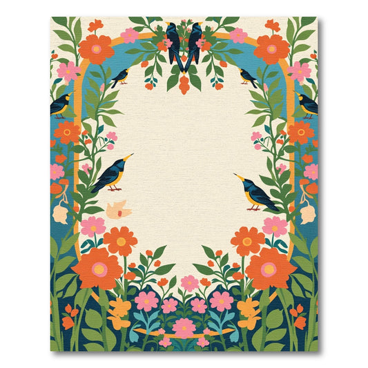 Orange Blue Floral Birds Arch Rug