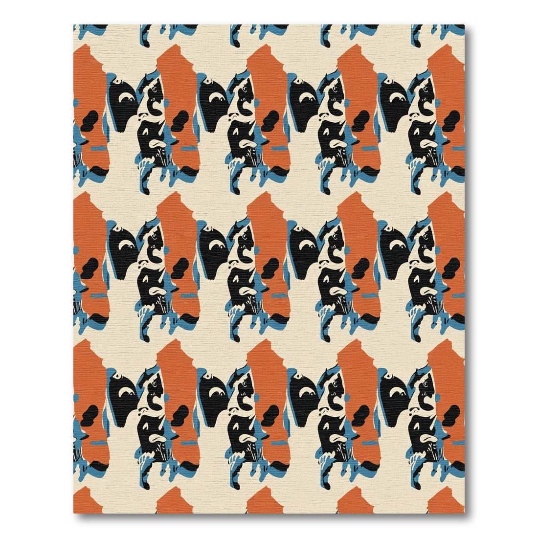 Terracotta Blue Black Abstract Figure Rug