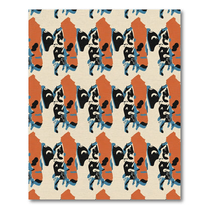 Terracotta Blue Black Abstract Figure Rug
