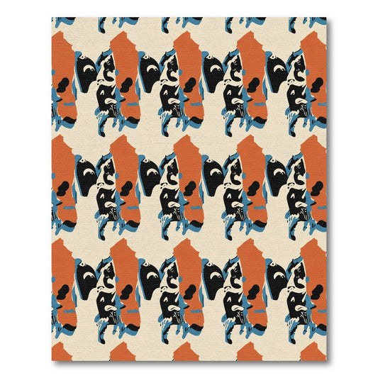 Terracotta Blue Black Abstract Figure Rug