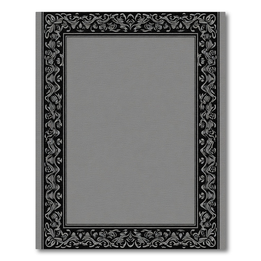 Black Ornate Floral Scrollwork Border Rug