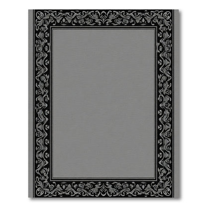 Black Ornate Floral Scrollwork Border Rug